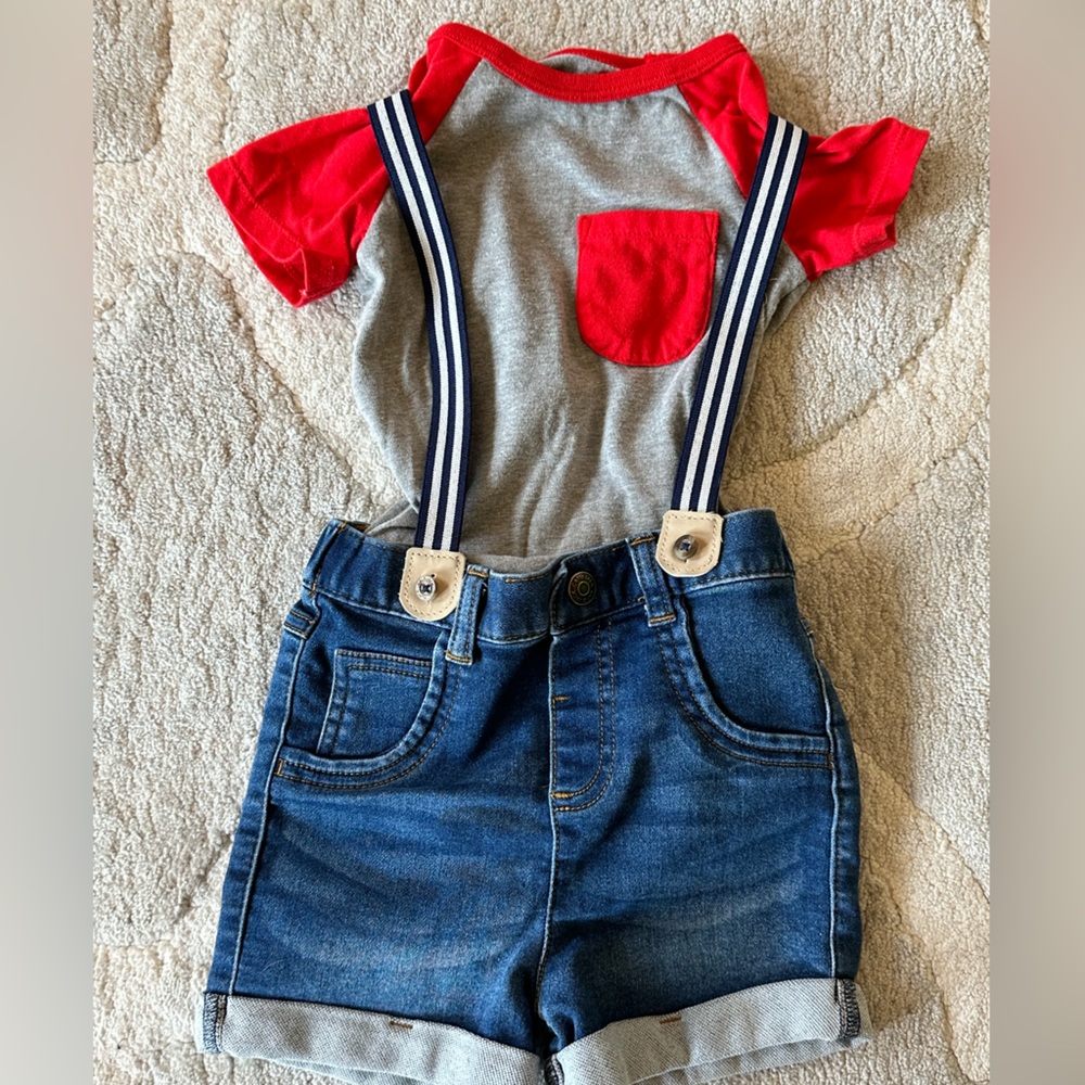 Cat & Jack - Boys’ Onesie/Shorts/Suspender Set - Size 18m